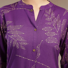 Stylum Women's Violet Floral Printed Rayon A-line Kurta (VOILLABU)