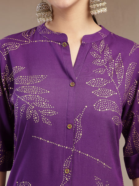 Stylum Women's Violet Floral Printed Rayon A-line Kurta (VOILLABU)