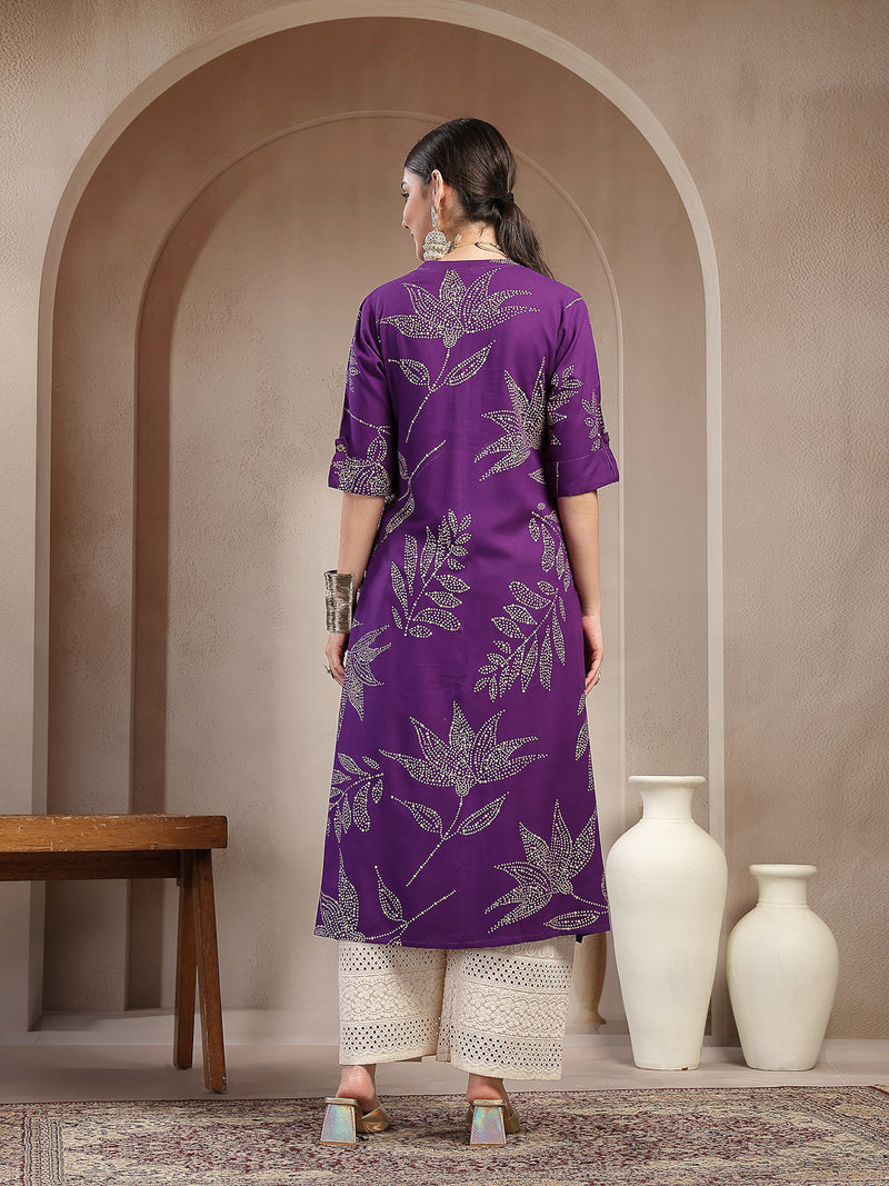 Stylum Women's Violet Floral Printed Rayon A-line Kurta (VOILLABU)