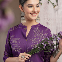 Stylum Women's Violet Floral Printed Rayon A-line Kurta (VOILLABU)