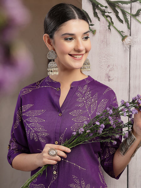Stylum Women's Violet Floral Printed Rayon A-line Kurta (VOILLABU)