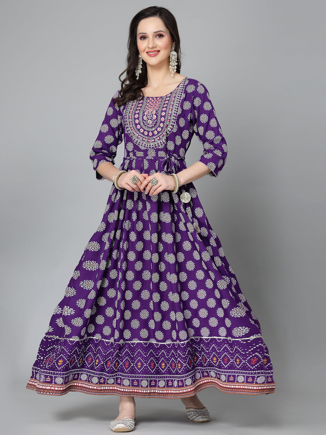 Embroidered Rayon Flared Kurta 