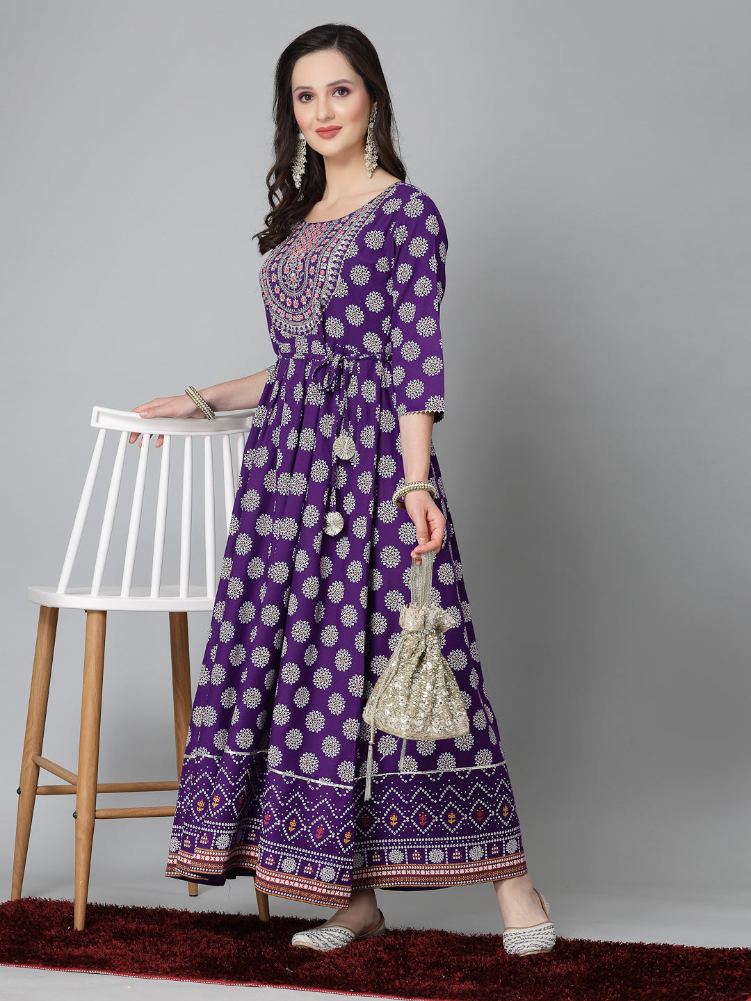 Embroidered Rayon Flared Kurta 