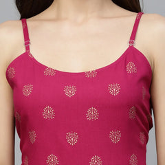 Stylum Women's Gold Printed Rayon Short Kurti and Sharara set (VOUGEGEM)