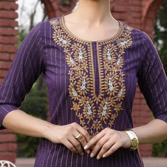 Stylum Women's Wine Solid & Embroidered Rayon Straight Chicken Kurta (WINEBLAST)