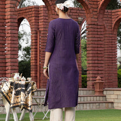 Stylum Women's Wine Solid & Embroidered Rayon Straight Chicken Kurta (WINEBLAST)