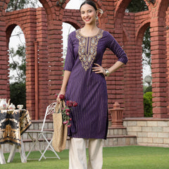 Stylum Women's Wine Solid & Embroidered Rayon Straight Chicken Kurta (WINEBLAST)