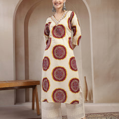 Stylum Women's Wine Bandhej Printed Cotton Straight Kurta (WINECHEF)
