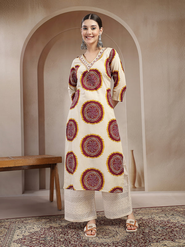 Stylum Women's Wine Bandhej Printed Cotton Straight Kurta (WINECHEF)