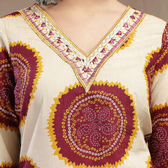 Stylum Women's Wine Bandhej Printed Cotton Straight Kurta (WINECHEF)