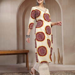 Stylum Women's Wine Bandhej Printed Cotton Straight Kurta (WINECHEF)