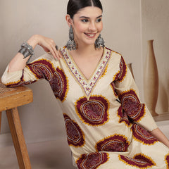 Stylum Women's Wine Bandhej Printed Cotton Straight Kurta (WINECHEF)