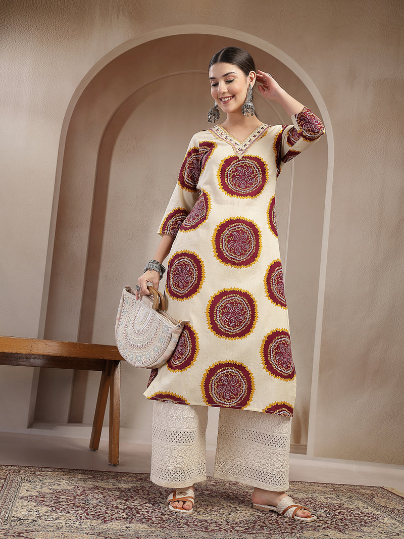 Stylum Women's Wine Bandhej Printed Cotton Straight Kurta (WINECHEF)