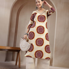 Stylum Women's Wine Bandhej Printed Cotton Straight Kurta (WINECHEF)