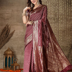 Stylum Women's Ethnic Motifs Woven Design Zari Silk Blend Banarasi Saree (Wineelbow)