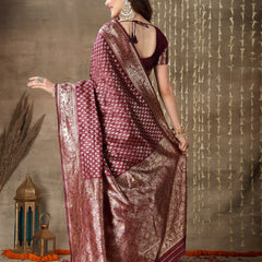Stylum Women's Ethnic Motifs Woven Design Zari Silk Blend Banarasi Saree (Wineelbow)