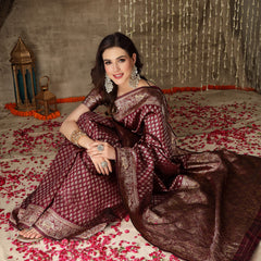 Stylum Women's Ethnic Motifs Woven Design Zari Silk Blend Banarasi Saree (Wineelbow)