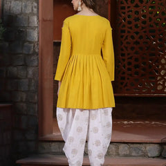 Stylum Women's Embellished Rayon Pleated kurta Dhoti Pant Set (Yellowdhotiset)