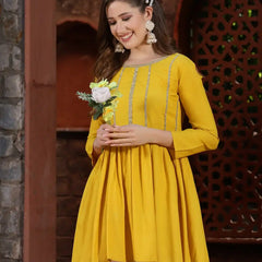 Stylum Women's Embellished Rayon Pleated kurta Dhoti Pant Set (Yellowdhotiset)