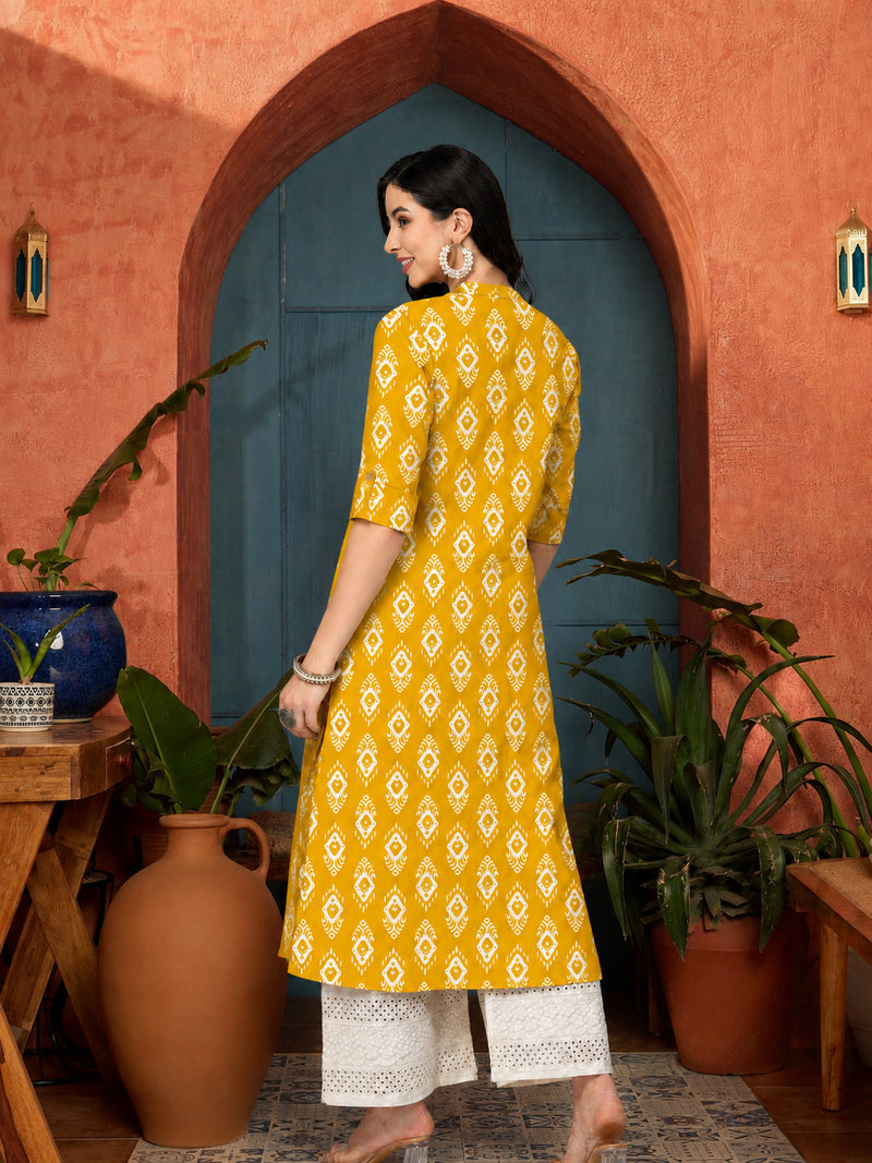 Stylum Women's Yellow Ethnic Printed Rayon A-Line Kurta (YELLOWREET)
