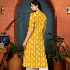 Stylum Women's Yellow Ethnic Printed Rayon A-Line Kurta (YELLOWREET)