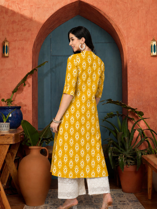 Stylum Women's Yellow Ethnic Printed Rayon A-Line Kurta (YELLOWREET)