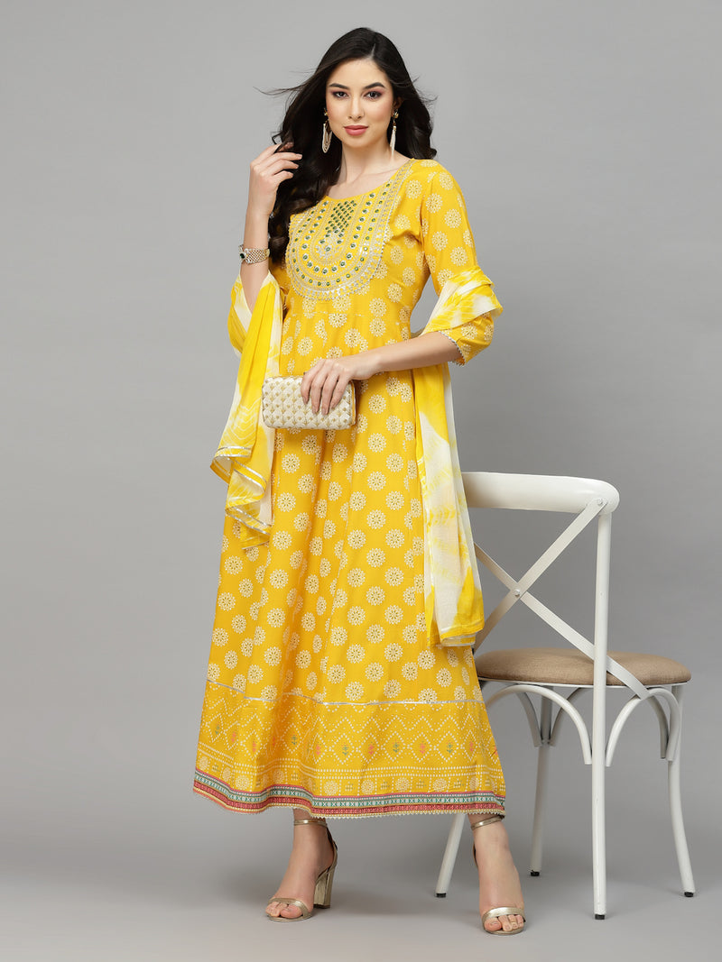 Yellow Anarkali Kurta with Dupatta
