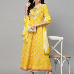 Yellow Anarkali Kurta with Dupatta