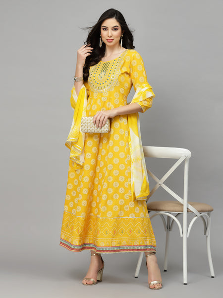 Yellow Anarkali Kurta with Dupatta