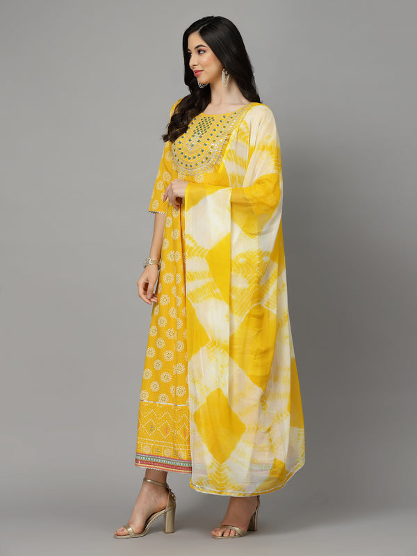 Yellow Anarkali Kurta with Dupatta