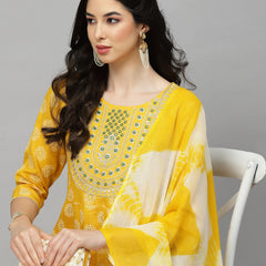 Stylum Women's Printed & Embroidered Rayon Anarkali Kurta with Dupatta (YLWSARANG)