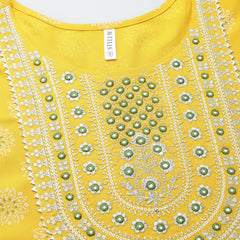 Stylum Women's Printed & Embroidered Rayon Anarkali Kurta with Dupatta (YLWSARANG)