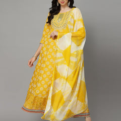 Printed & Embroidered Rayon Anarkali Kurta with Dupatta