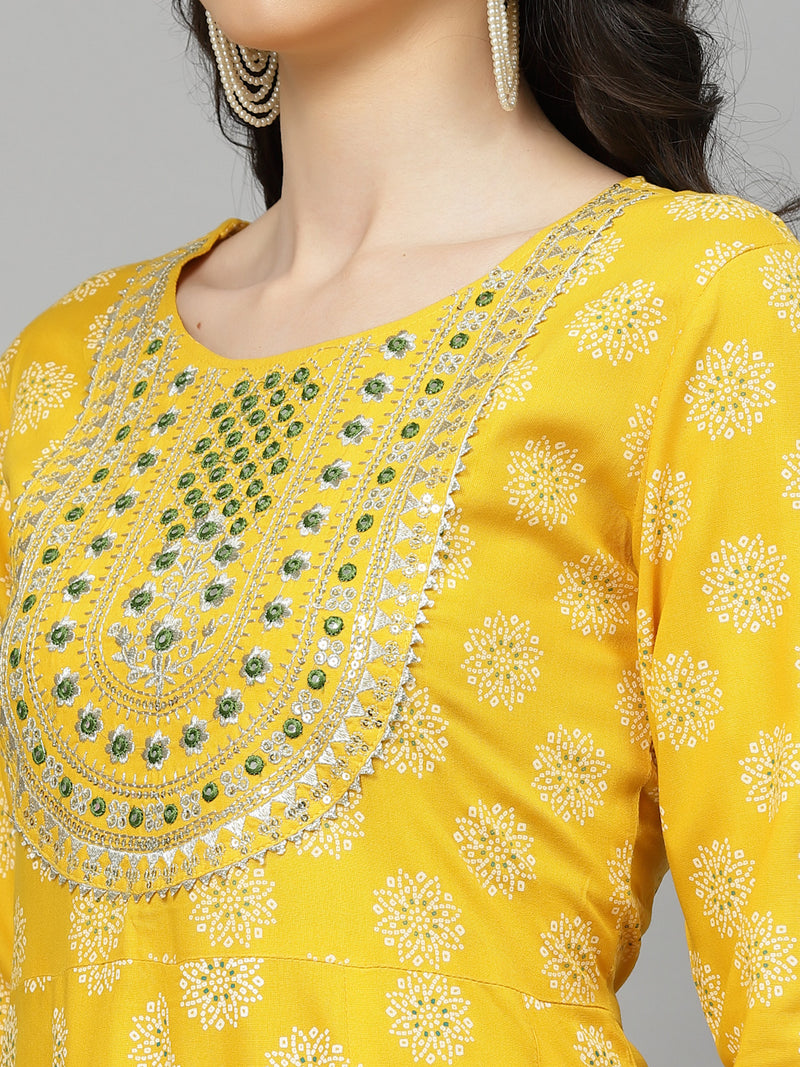 Yellow Rayon Anarkali Kurta with Dupatta