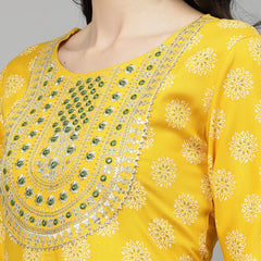 Yellow Rayon Anarkali Kurta with Dupatta
