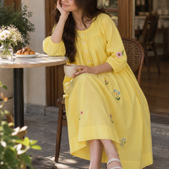 Sunshine Bloom Embroidered Rayon Dress