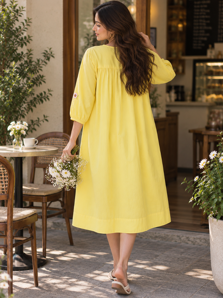 Sunshine Bloom Embroidered Rayon Dress