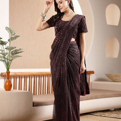 Stylum Women's Wine Party Wear Fancy Lycra Shimmer Ready To Wear Saree (SRWINESPARK)