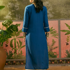 Stylum Women's Blue Solid & Embroidered Rayon Straight Kurta (BLUEBEBE)