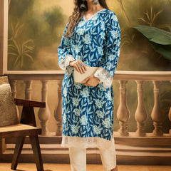 Stylum Women's Blue Floral Printed Cotton Straight Kurta (BLUEGALI)