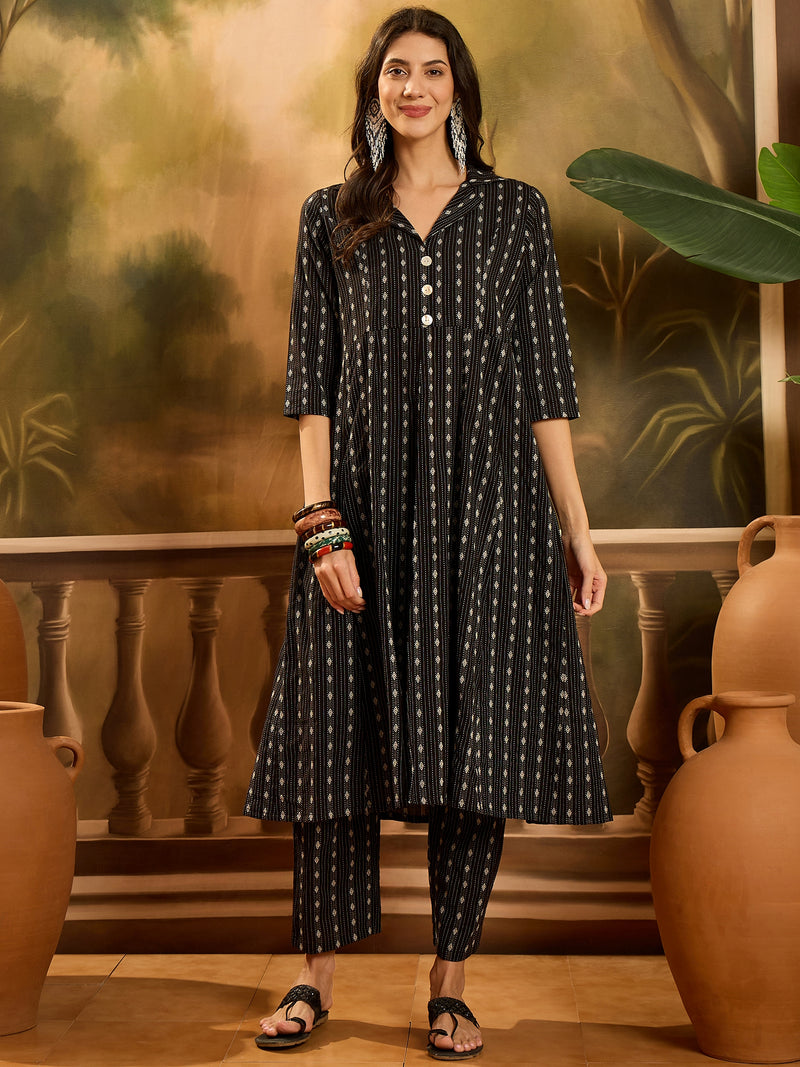 Stylum Women's Black Woven Design Cotton Co-Ord Set (CSBLACKMOON)