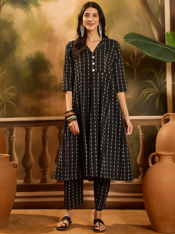 Stylum Women's Black Woven Design Cotton Co-Ord Set (CSBLACKMOON)