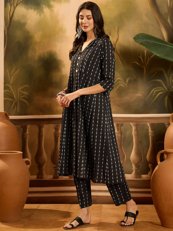 Stylum Women's Black Woven Design Cotton Co-Ord Set (CSBLACKMOON)