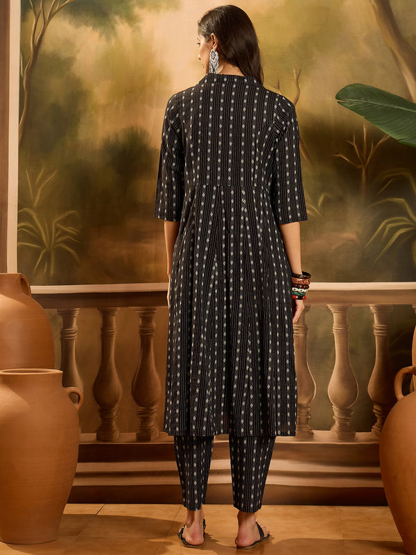 Stylum Women's Black Woven Design Cotton Co-Ord Set (CSBLACKMOON)