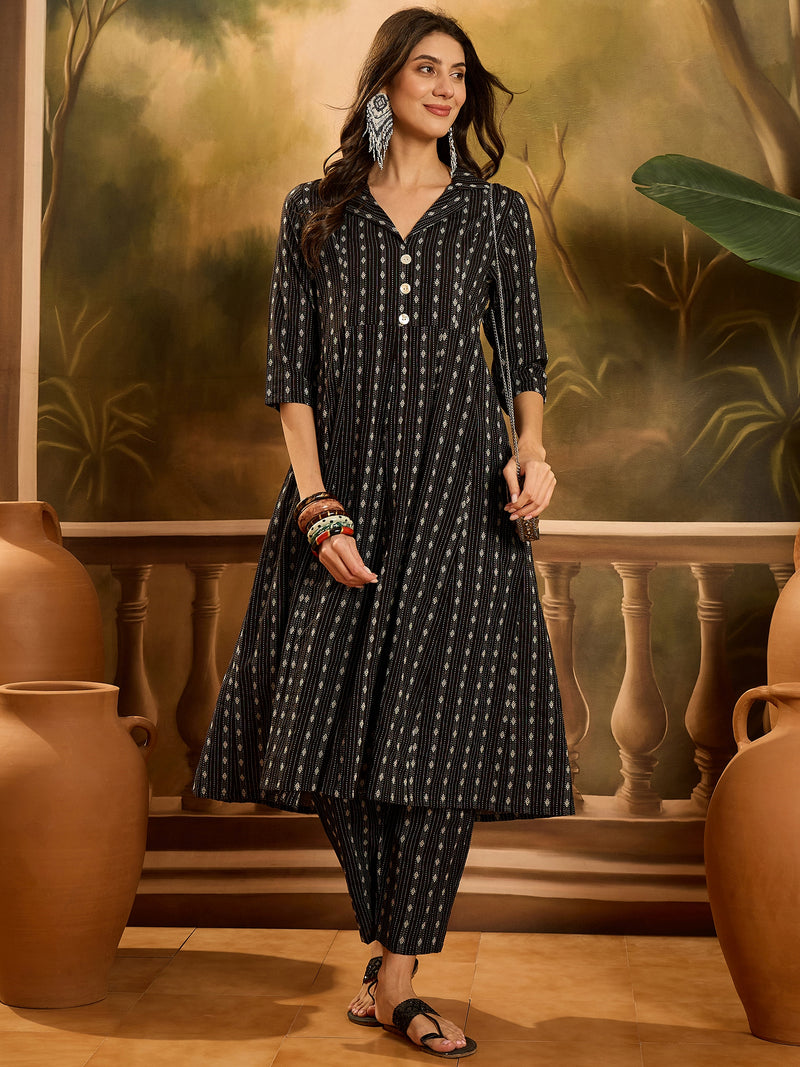 Stylum Women's Black Woven Design Cotton Co-Ord Set (CSBLACKMOON)