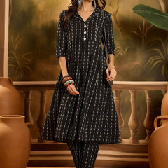 Stylum Women's Black Woven Design Cotton Co-Ord Set (CSBLACKMOON)