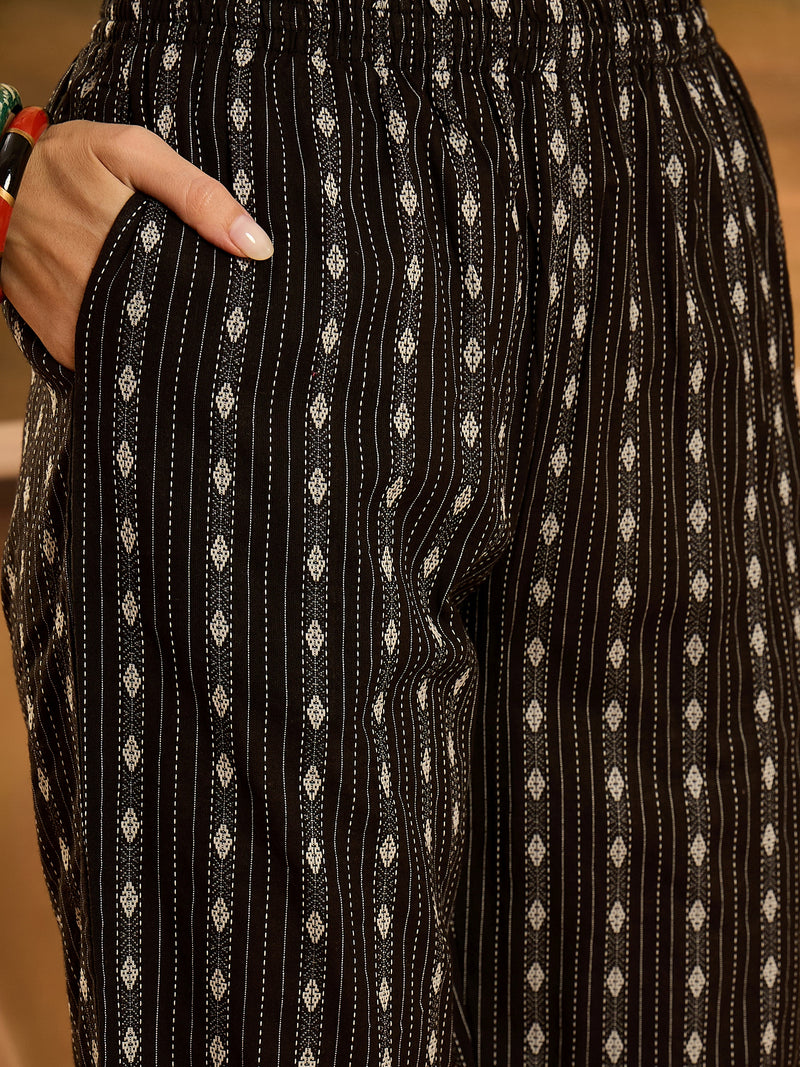 Stylum Women's Black Woven Design Cotton Co-Ord Set (CSBLACKMOON)