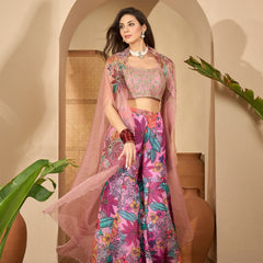 Stylum Women's Blush Floral Printed & Embroidered Georgette Co-Ord Set (CSBLUSHGARGI)