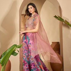 Stylum Women's Blush Floral Printed & Embroidered Georgette Co-Ord Set (CSBLUSHGARGI)