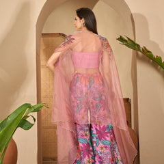 Stylum Women's Blush Floral Printed & Embroidered Georgette Co-Ord Set (CSBLUSHGARGI)